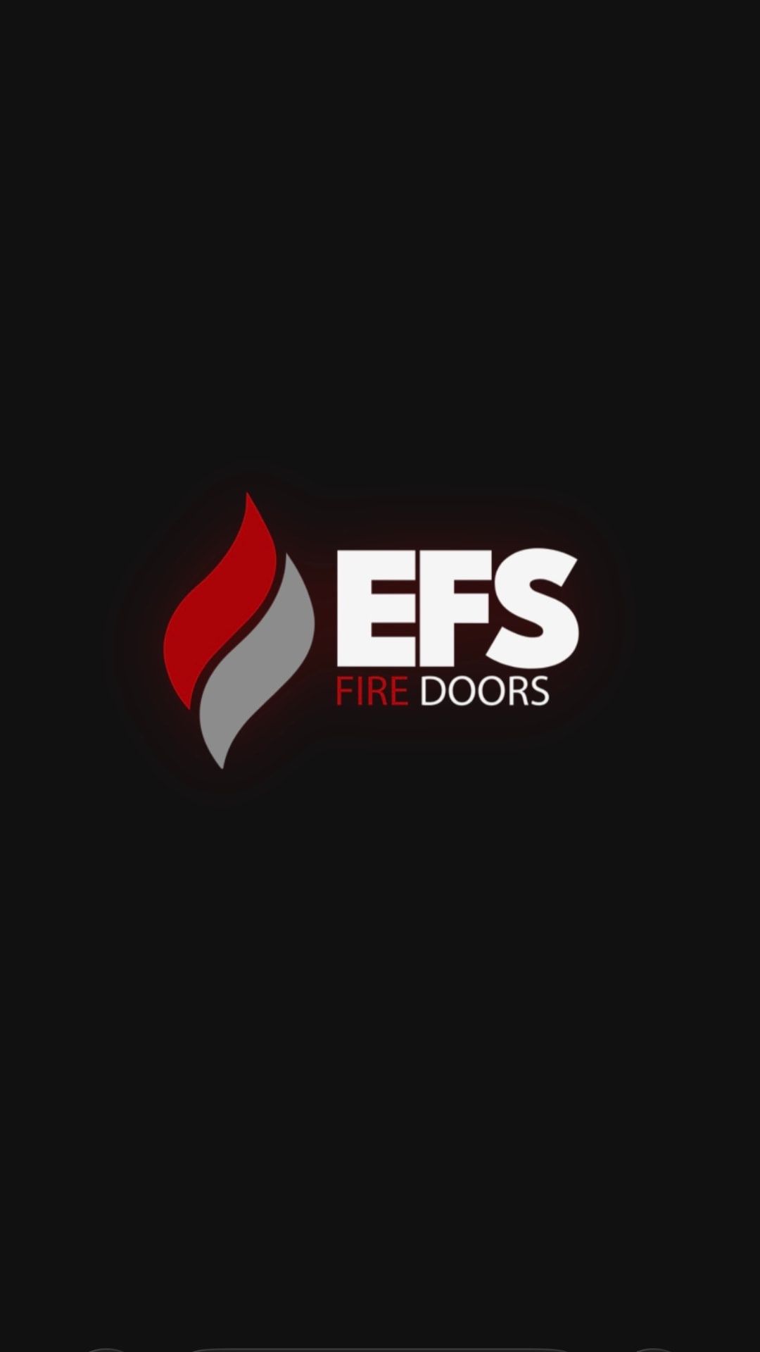 EFS Fire Doors website entry screen with the red and white company logo